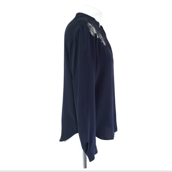 AllSaints Mystic Blue 100% Silk & Lace Kite Shirt Blouse UK Size 8 - Picture 5 of 10